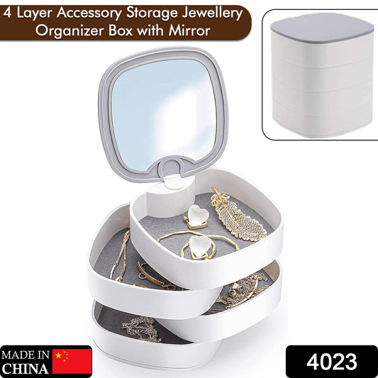 Close-up of rotating jewellery box mirror and colourful layers for accessories India