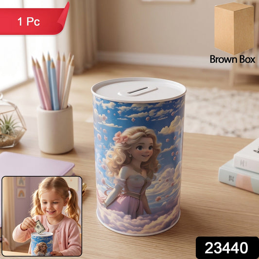 Cartoon Princess Printed Metal Coin Saving Box for Kids