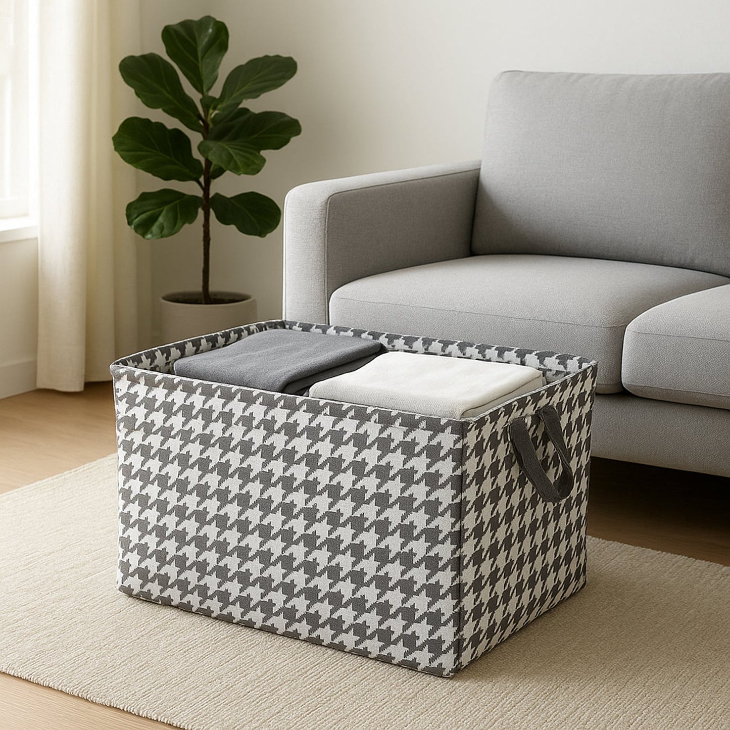 Foldable Fabric Storage Box with Handles 47x28cm - alternative angle