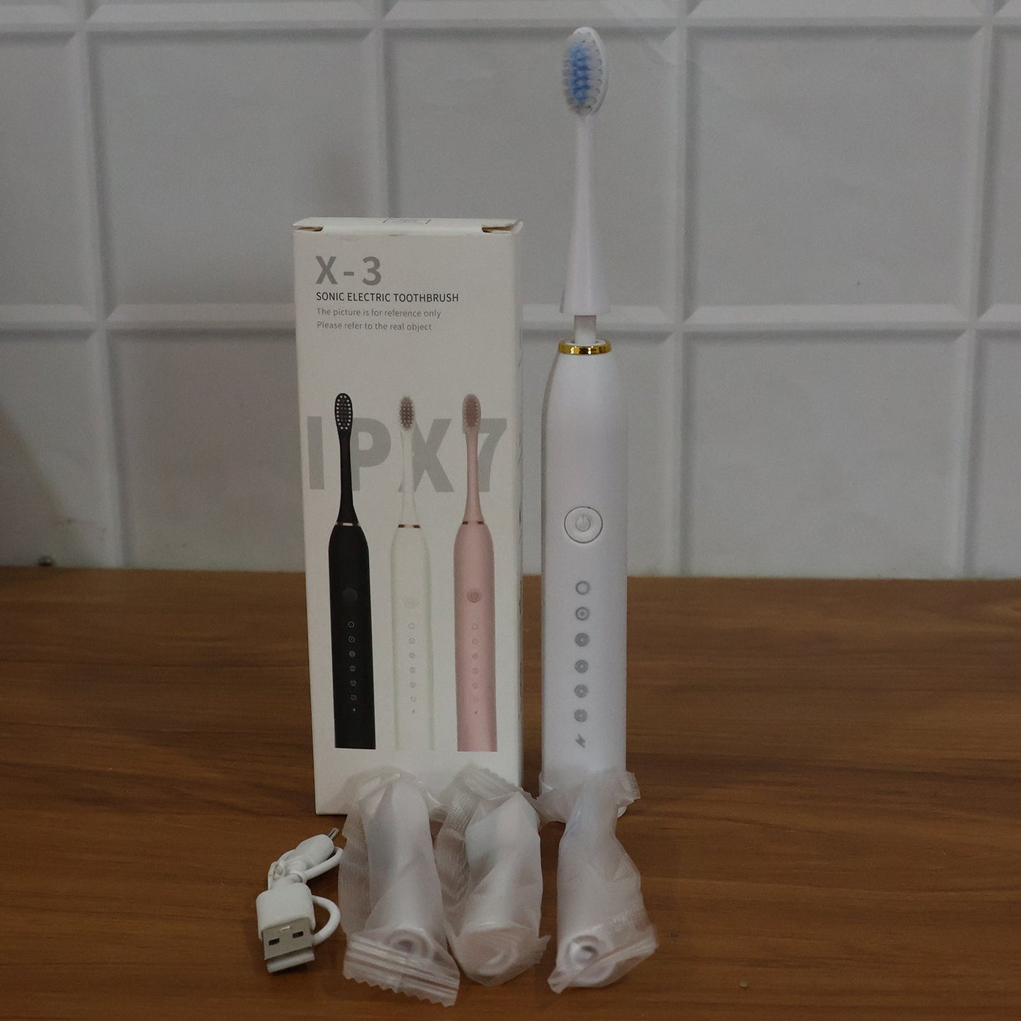Rechargeable Electric Toothbrush White Color With 3 Extra head (1 Pc/ mix Color)