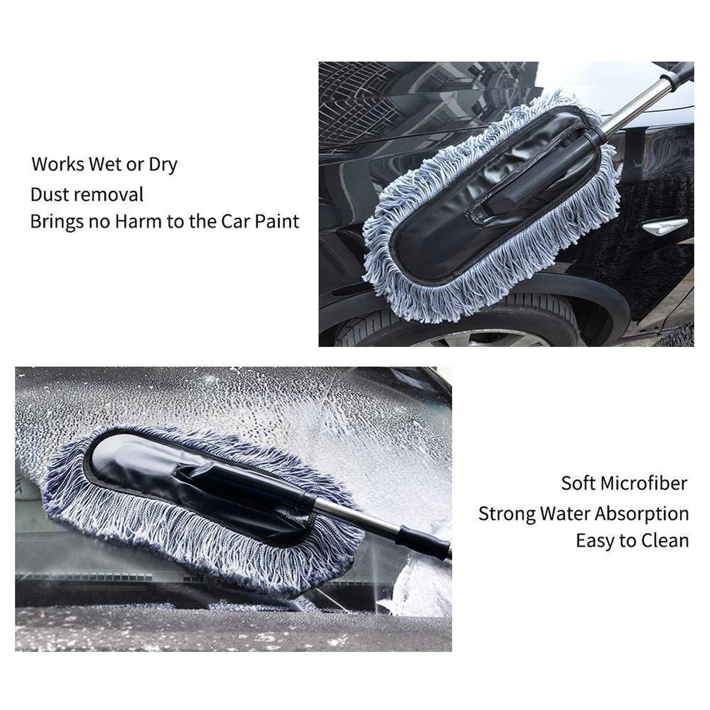 Car Duster, Long Retractable / Soft / Non-Slip / Handle