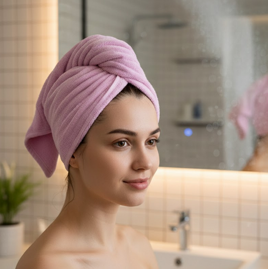 Quick Turban Hair-Drying Absorbent Microfiber Towel - in-use lifestyle shot