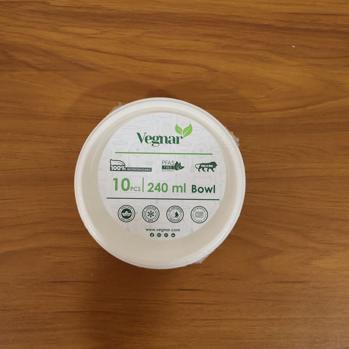 Vegnar 240 ml Compostable Bagasse Bowl (10 Pc)