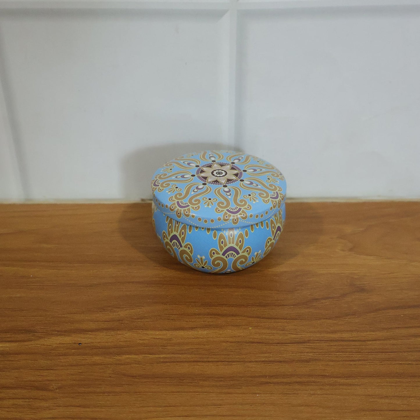 Premium Decorative Mandala Printed Metal Candle Container (1 Pc)