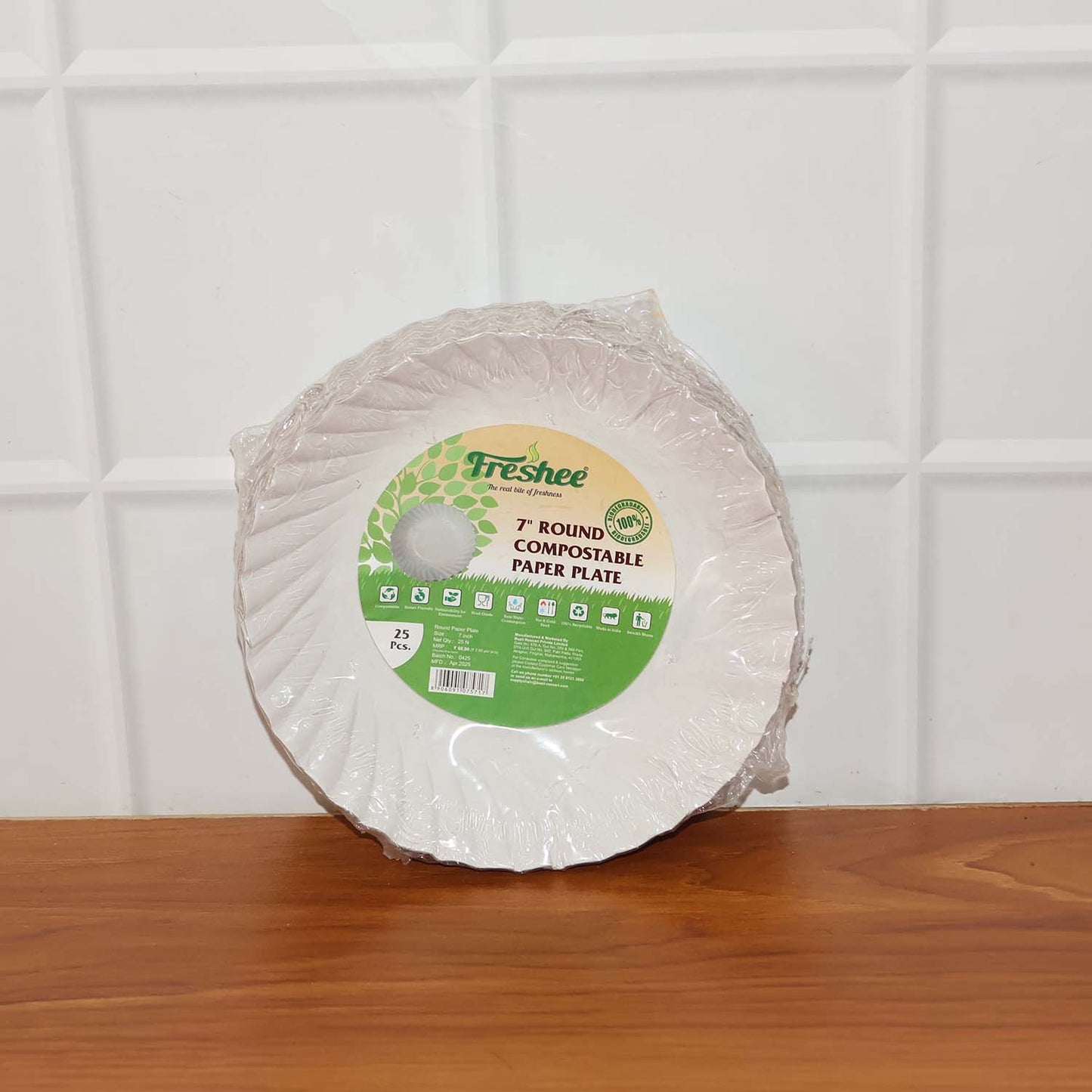 Freshee 7 Inch Round Compostable Paper Plate - 25 Pcs Pack