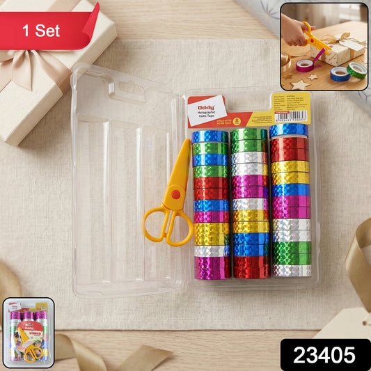Holographic Decorative Tape Set with Scissors (1 Set, 39 Roll)