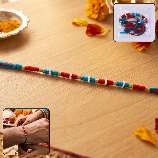 Red Thread Rakhi with White Beads
