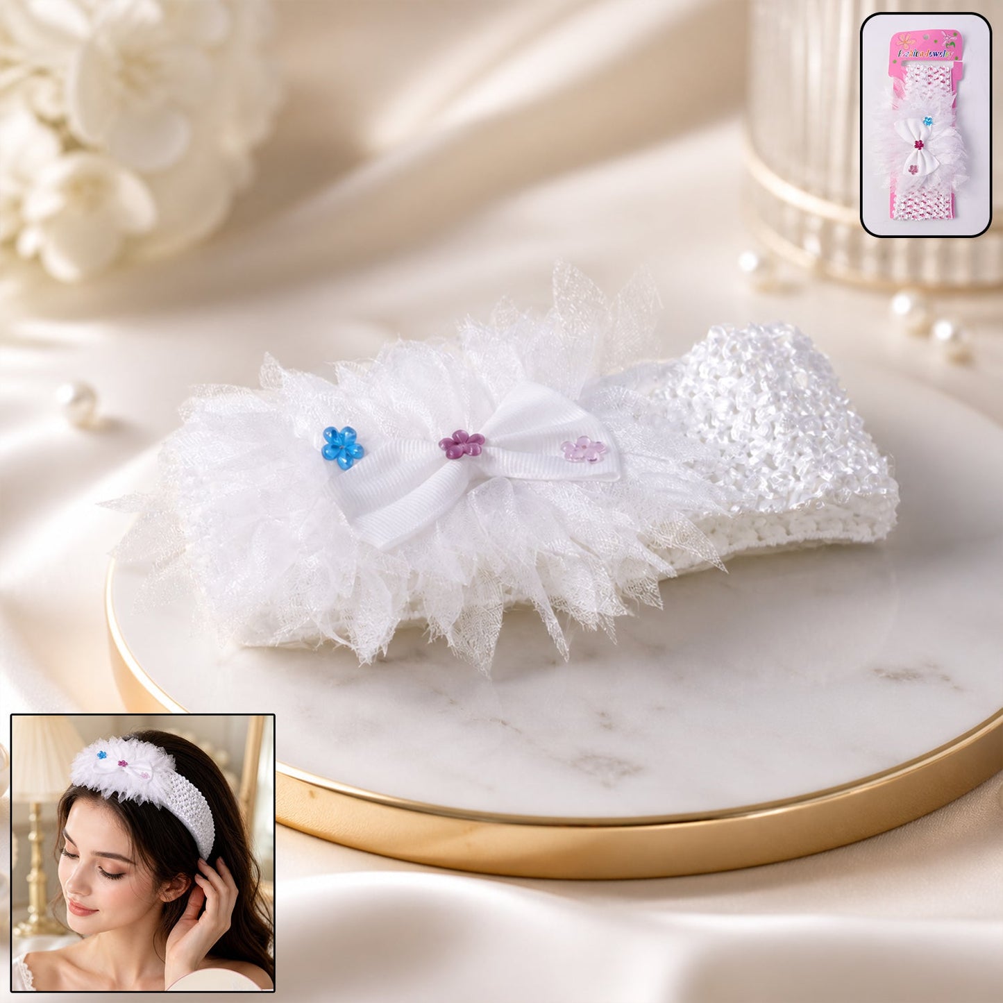 Cute Soft Elastic Floral Baby Headband Stylish Stretchable Hair Band (1 Pc)