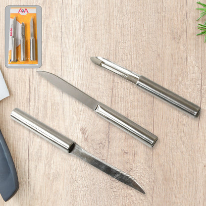 Stainless Steel Multipurpose Sharp Cutting Knife for Fruit Meat Vegetables 3 Pc