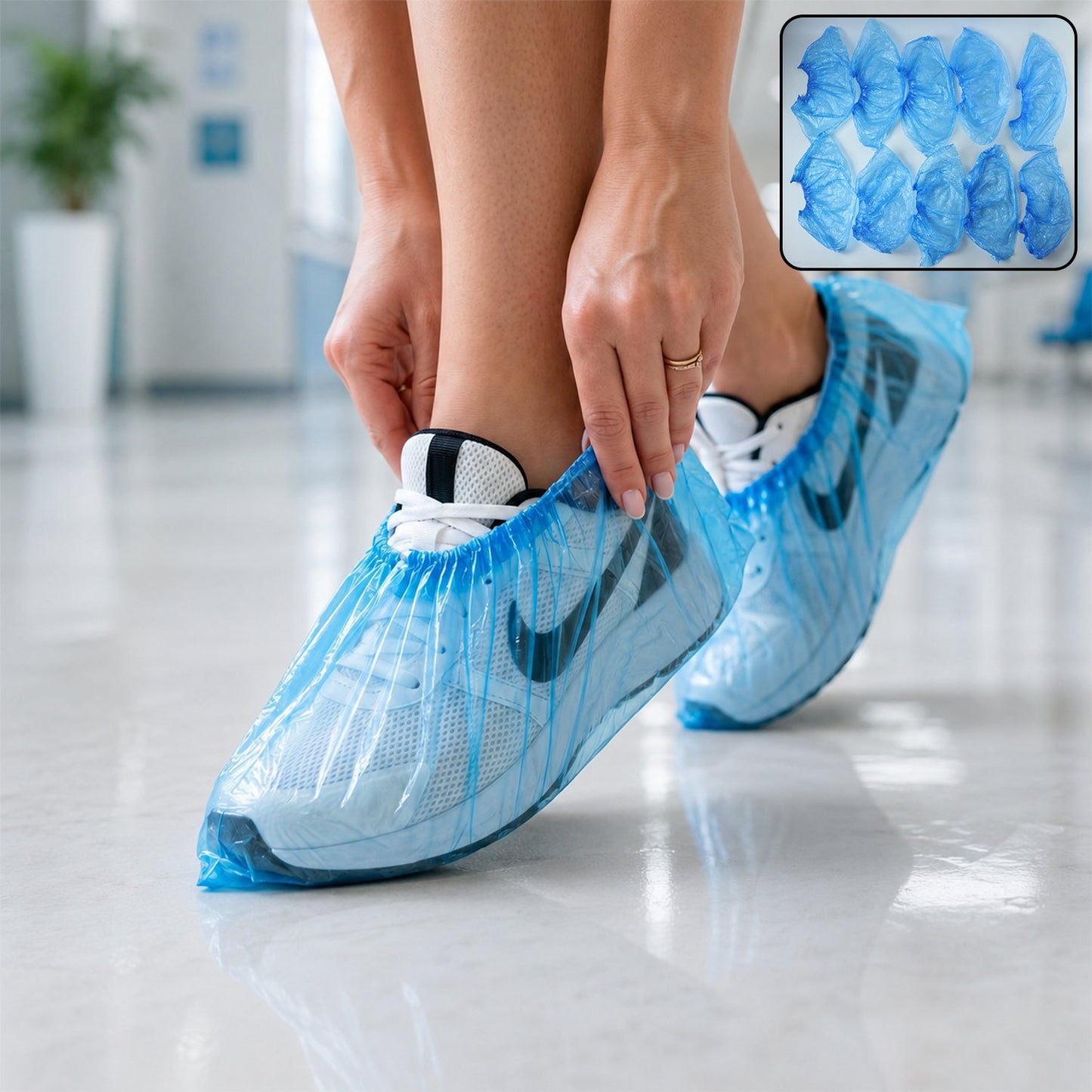 Disposable Plastic Shoe Cover Set with Elastic Fit (5 Pair Set)