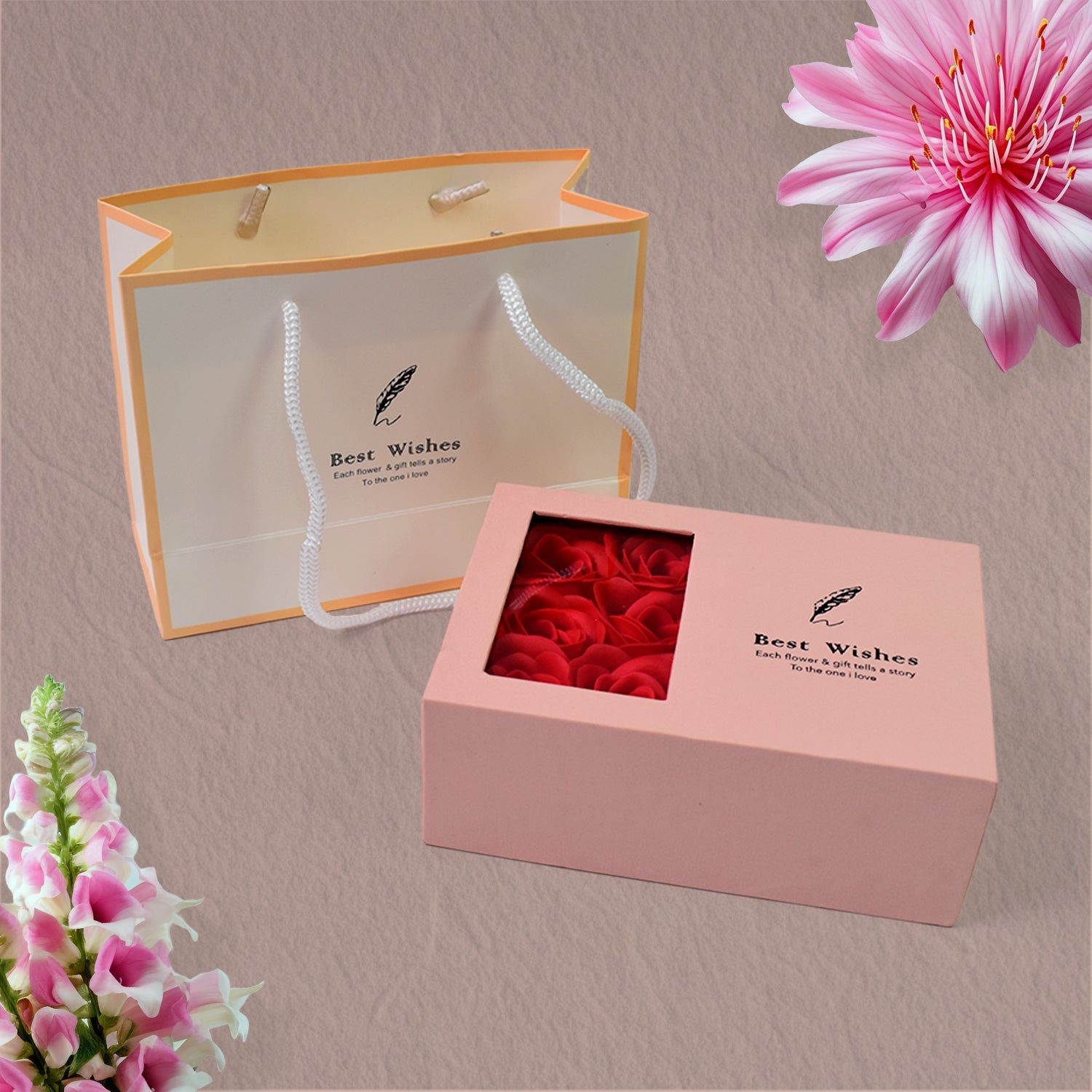 Velvet rose jewellery gift box with lid and 6 preserved roses India