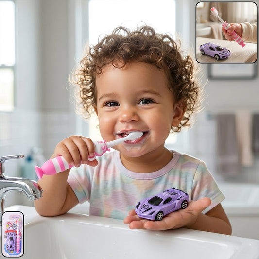 Kids Toothbrush with Cartoon Car (2 Pc Set)
