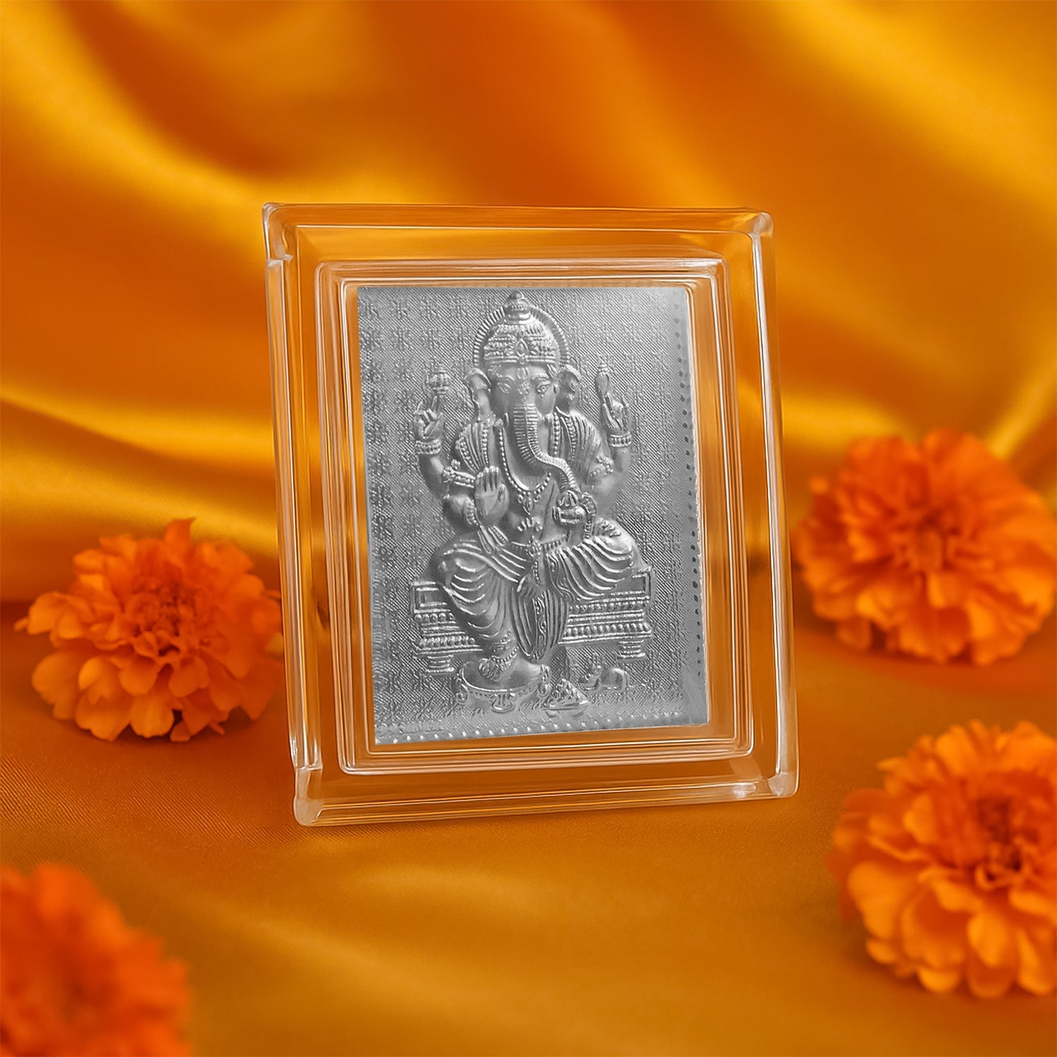  Embossed Silver-Plated Lord Ganesha Photo Frame - main product shot