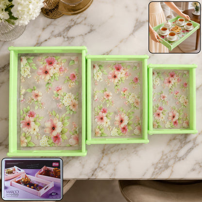 Supermom Floral Printed Multipurpose Serving Tray Set (3 Pc Set)