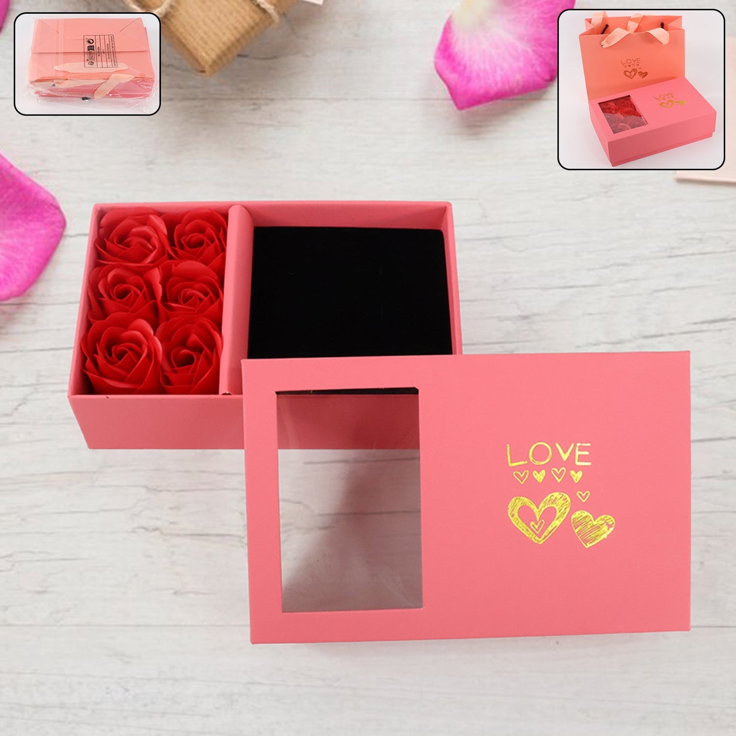 Rose jewellery gift box with lid and 6 roses romantic packaging India