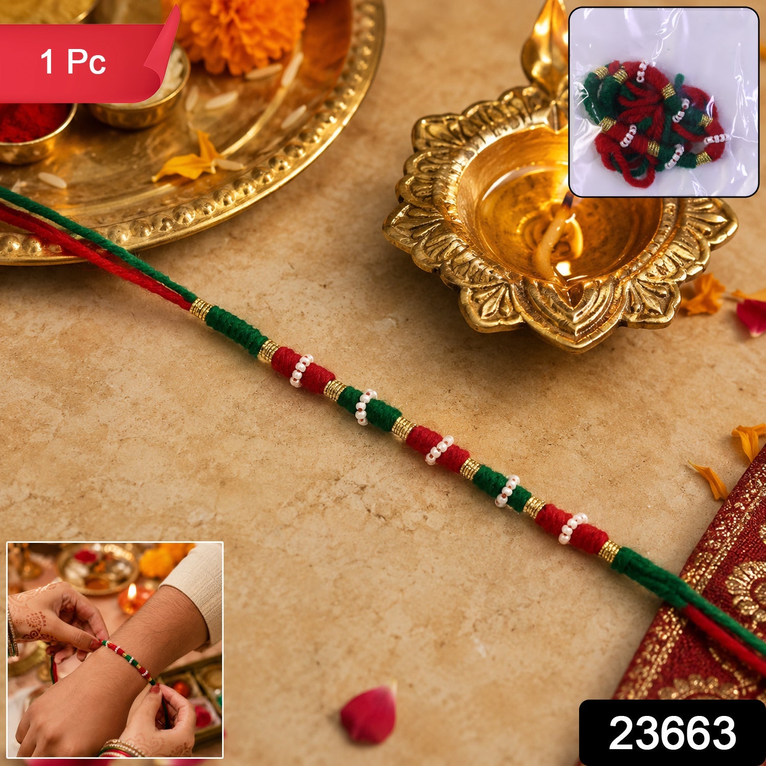 Handmade Red Green Cotton Rakhi
