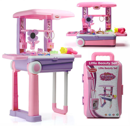 Big Beauty Set Suitcase On Wheel, The Ultimate Beauty Set On Wheels for Girls, Makeup Kit is Easy to Clean & Use, Portable Beauty Set with 25 Pieces for 3 Years BIS Approved. (Beauty Set Trolley)
