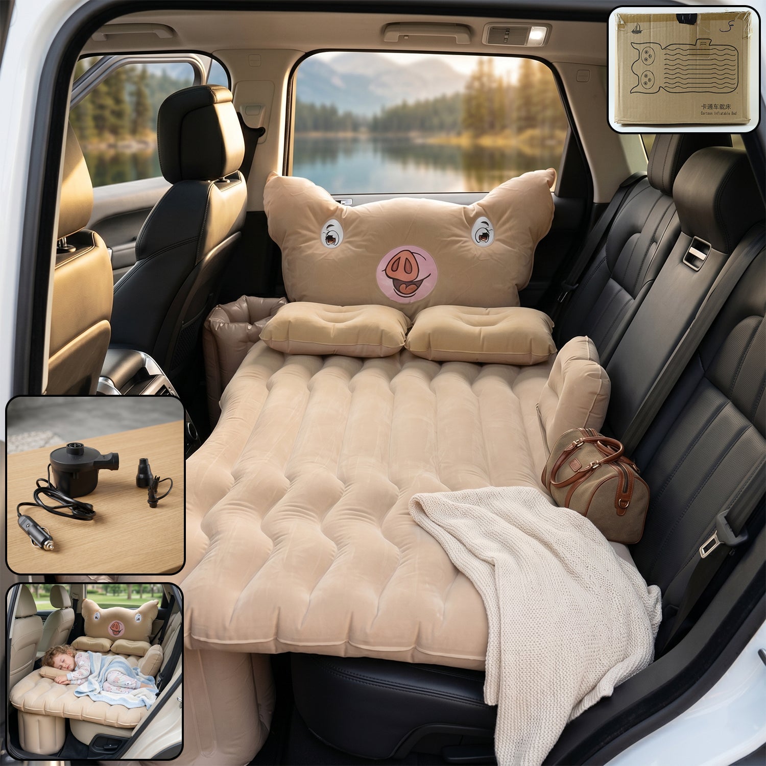 Pig design car air mattress bed set main view