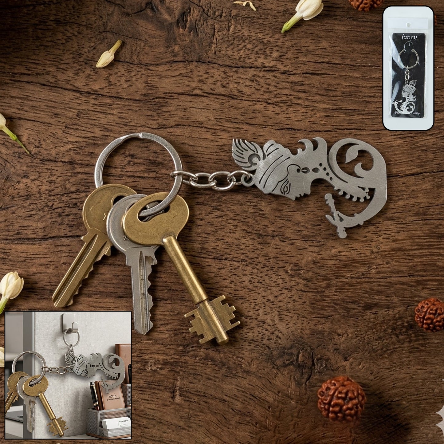 Metal Krishna face keychain