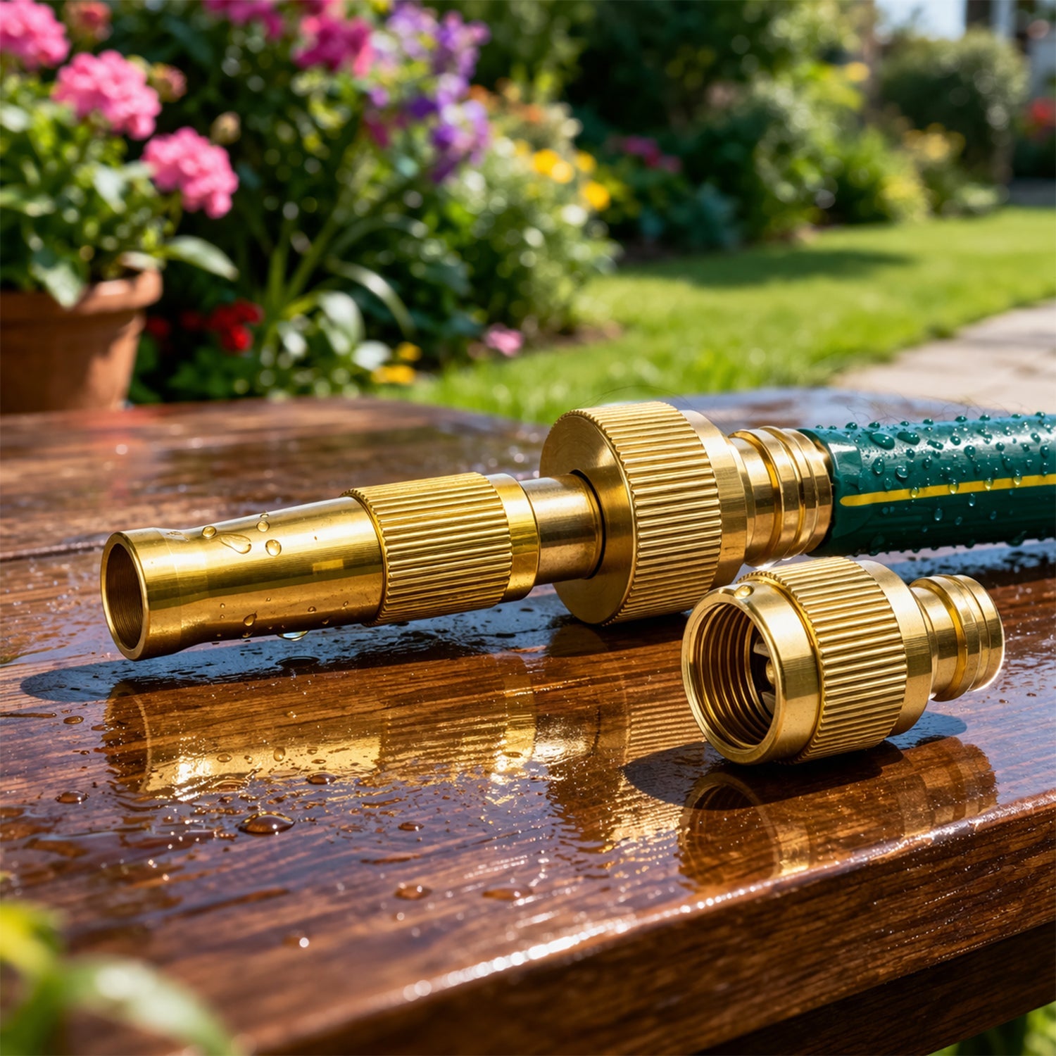 Brass garden hose spray nozzle