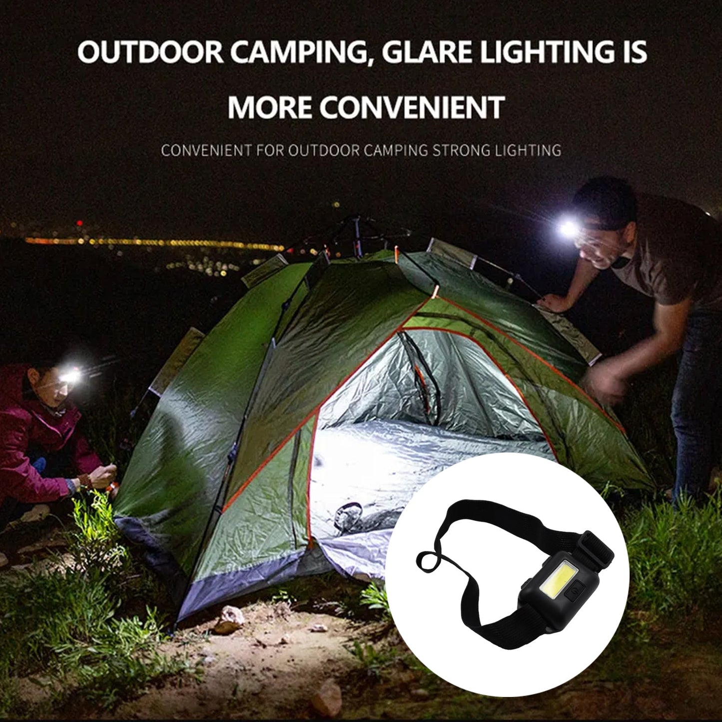 10W COB Waterproof Headlamp – Portable Lantern for Camping, Hiking (1 Pc)