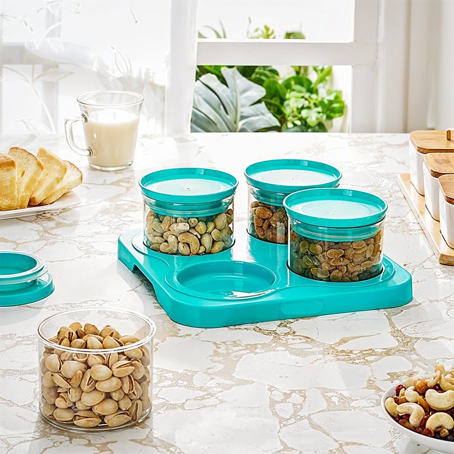 Airtight Container Jar 4 Pc Set with Tray for Kitchen