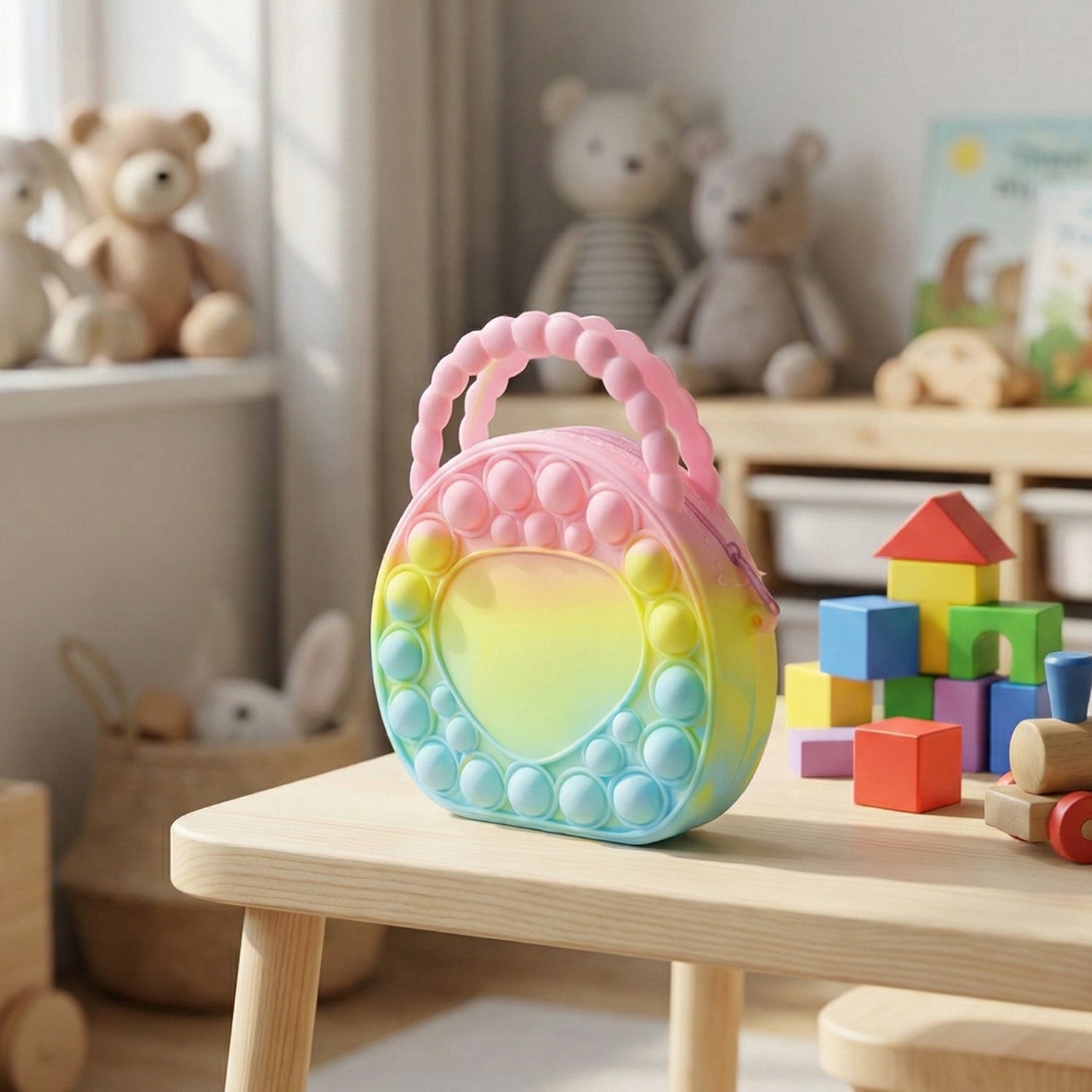 Kids sensory pop purse round shape
