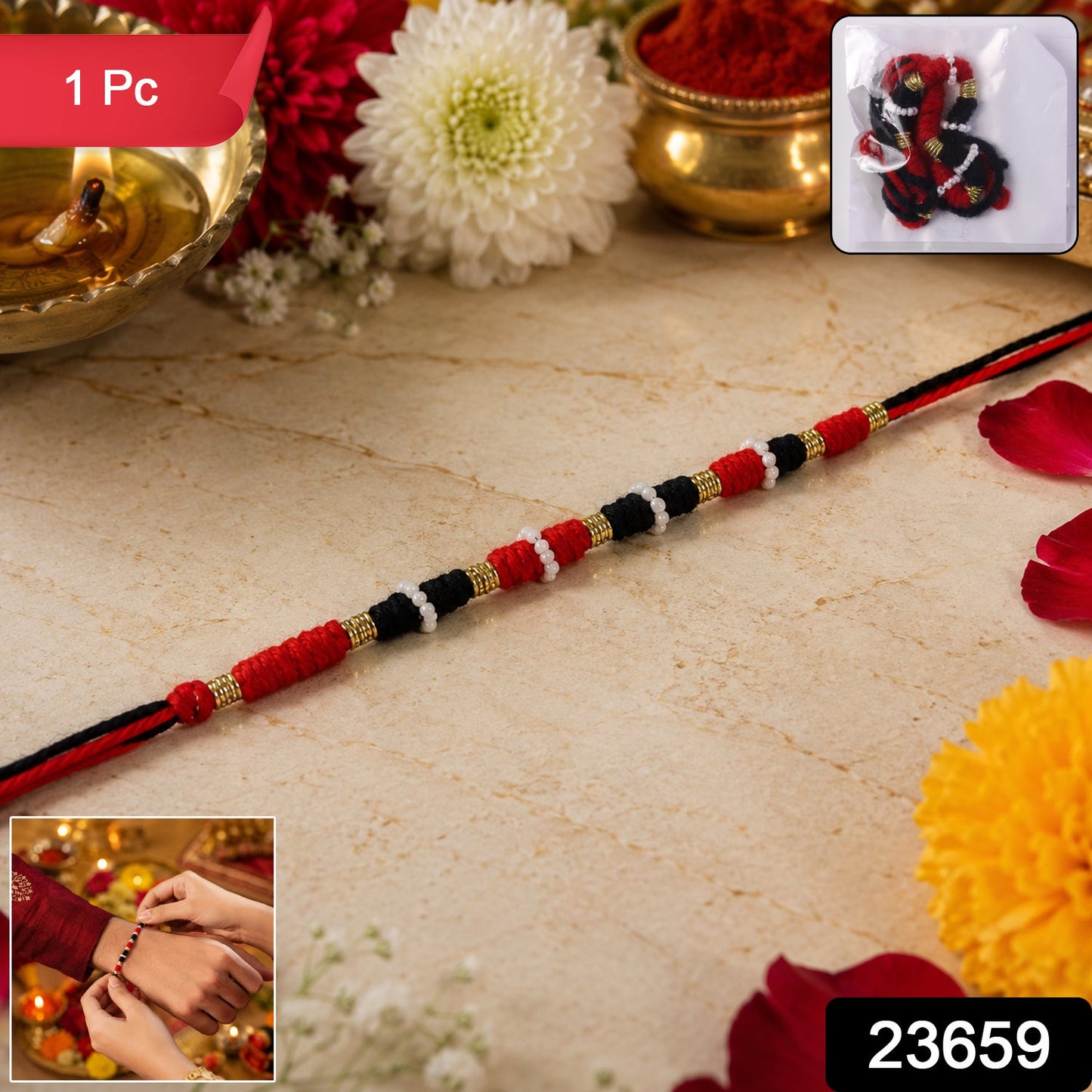 Handmade Red Black Cotton Rakhi 