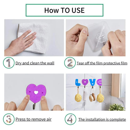 Decorative love-shaped self-adhesive hooks for hanging items.