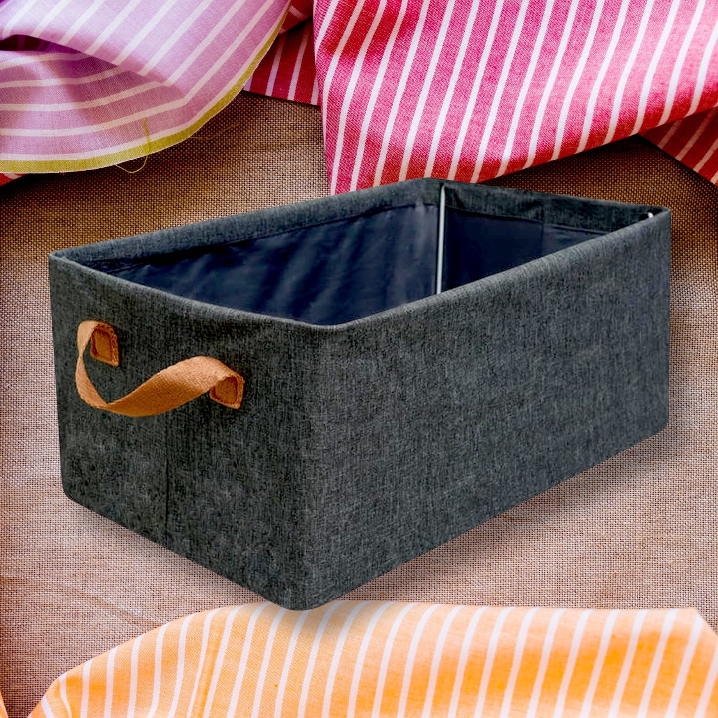 Foldable Storage Box Handles Cotton Linen Organizer for Nursery  45 cm