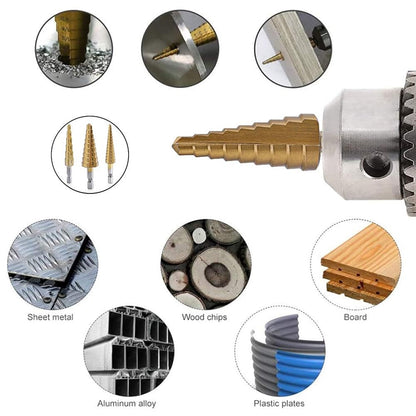 3X Large HSS Steel Step Cone Drill Titanium Bit Set Hole Cutter (4-32, 4-20, 4-12mm)