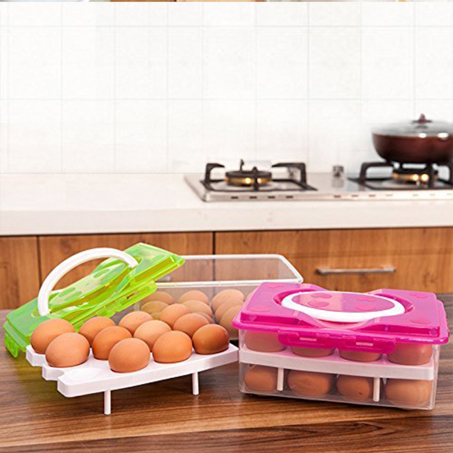 2 Layer 32 Grid Egg Tray with Lid Carrier Holder1 Pc