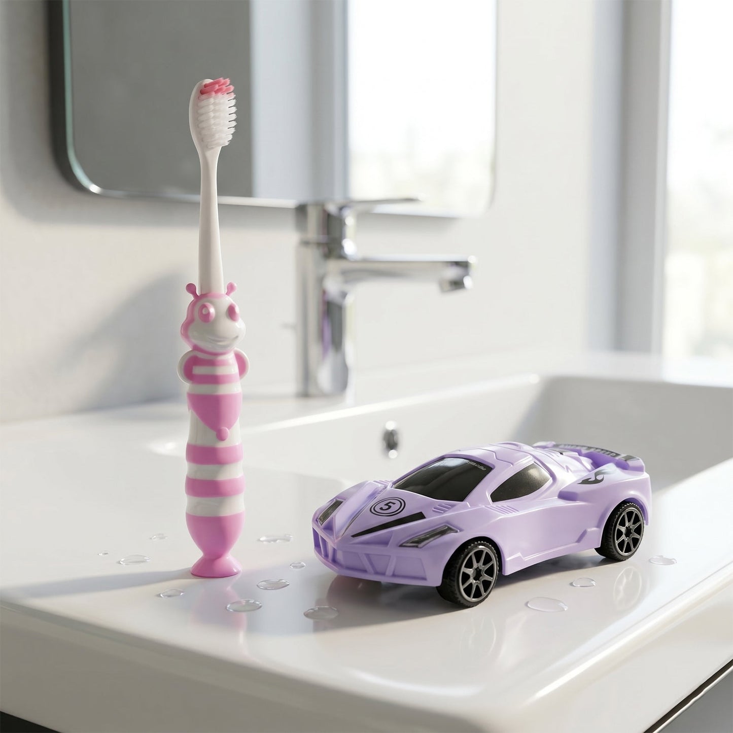 Kids Toothbrush with Cartoon Car (2 Pc Set)