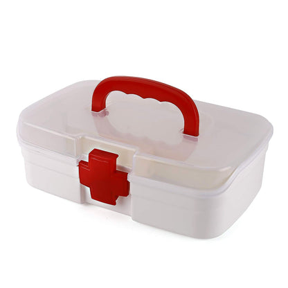 3-Compartment First Aid Box – Portable Medicine Storage with Tray & Clear Lid