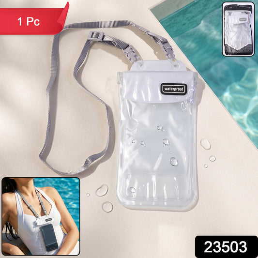 Waterproof mobile pouch SKU labeled