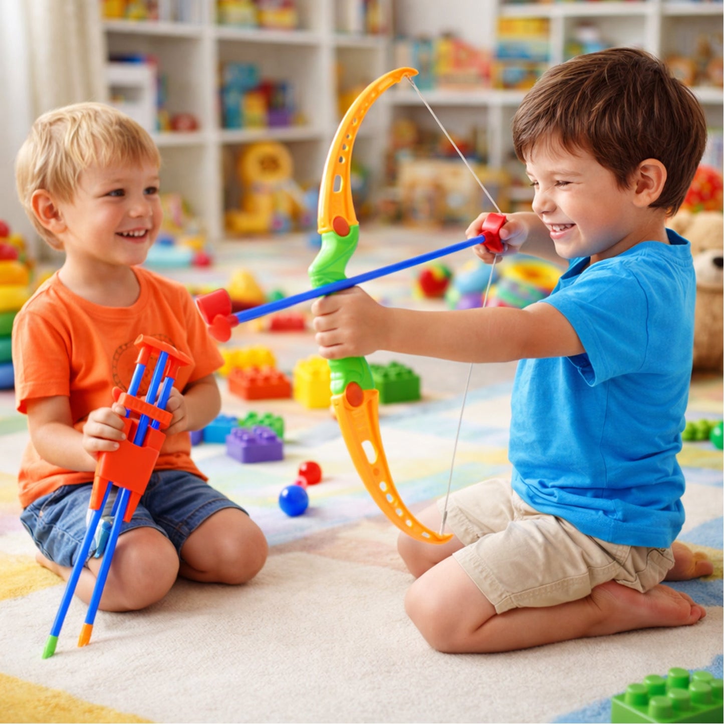 Plastic Archery Bow Arrow Toy Set with single knife and 3pc Arrow and Target Board