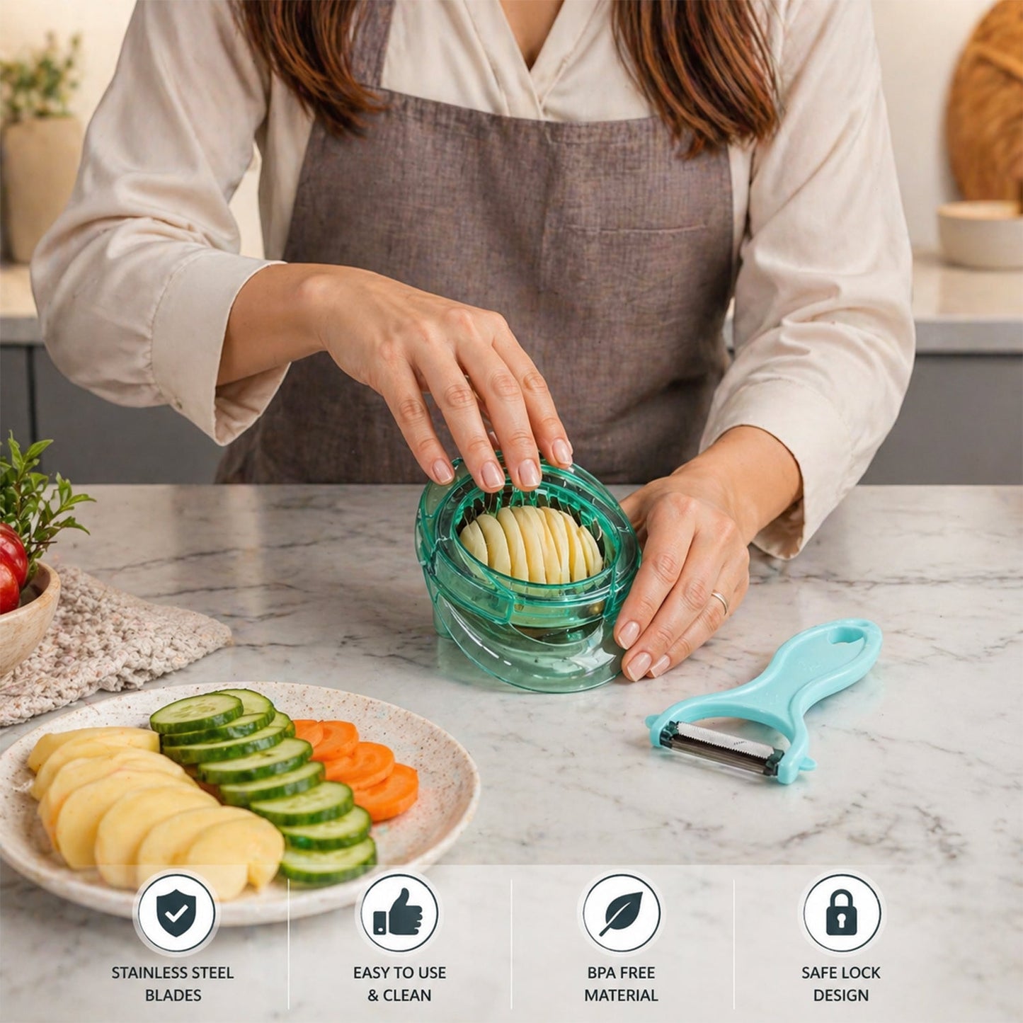 Multifunction Vegetable Cutter Slicer Set (2 Pc Set)