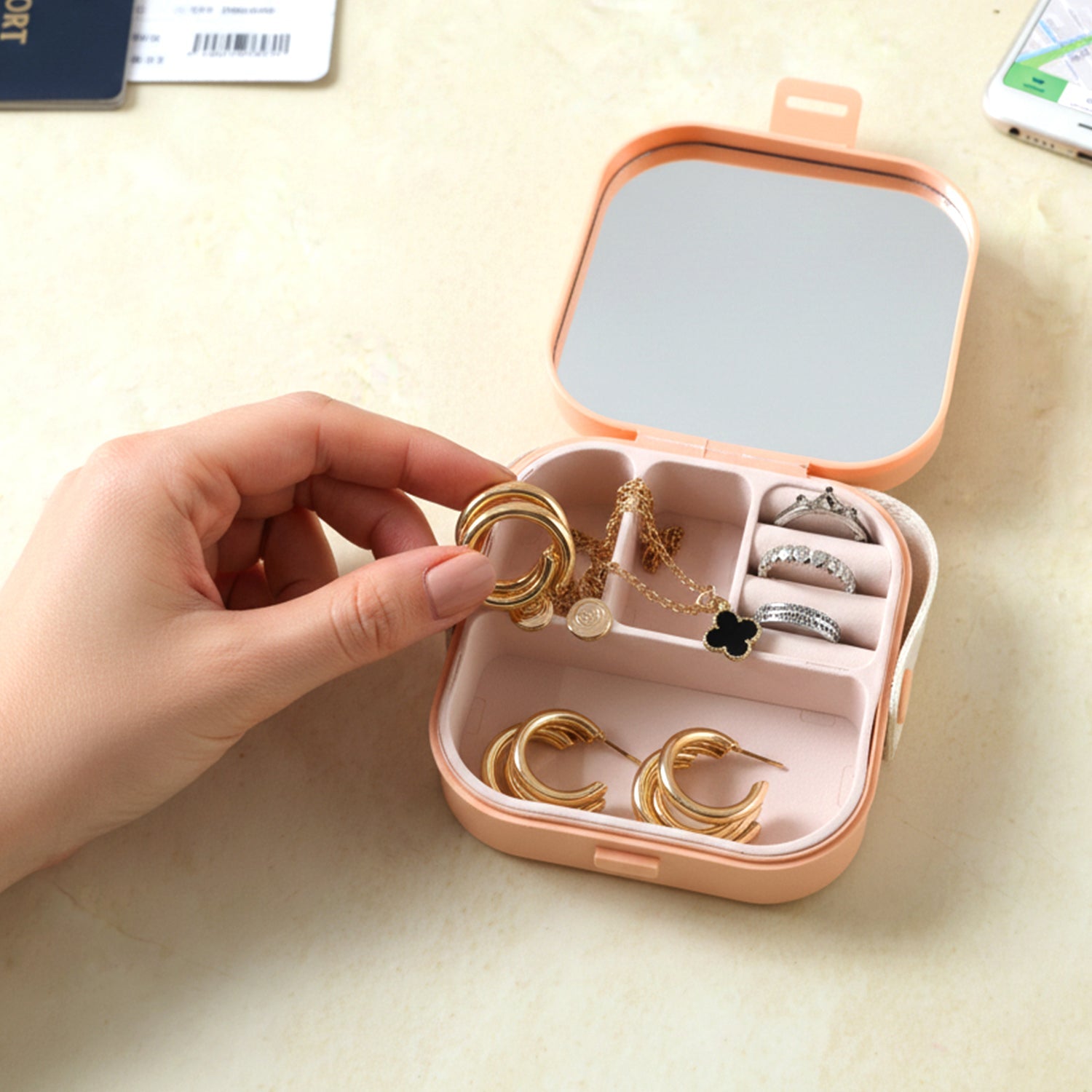 Portable jewellery box with mirror side view India