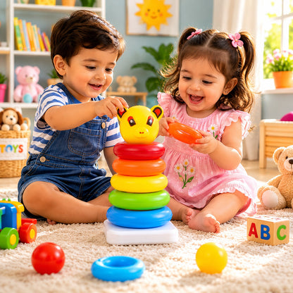 Plastic Baby Kids Teddy Stacking Ring Jumbo Stack Up Educational Toy 1 Set