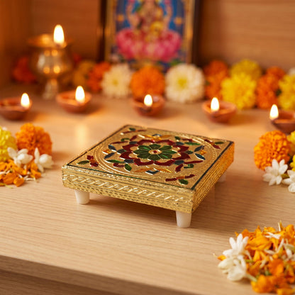 Handicraft Wood Chowki for Pooja , Wooden Bajot (2 Pc / Mix Descign & Color)