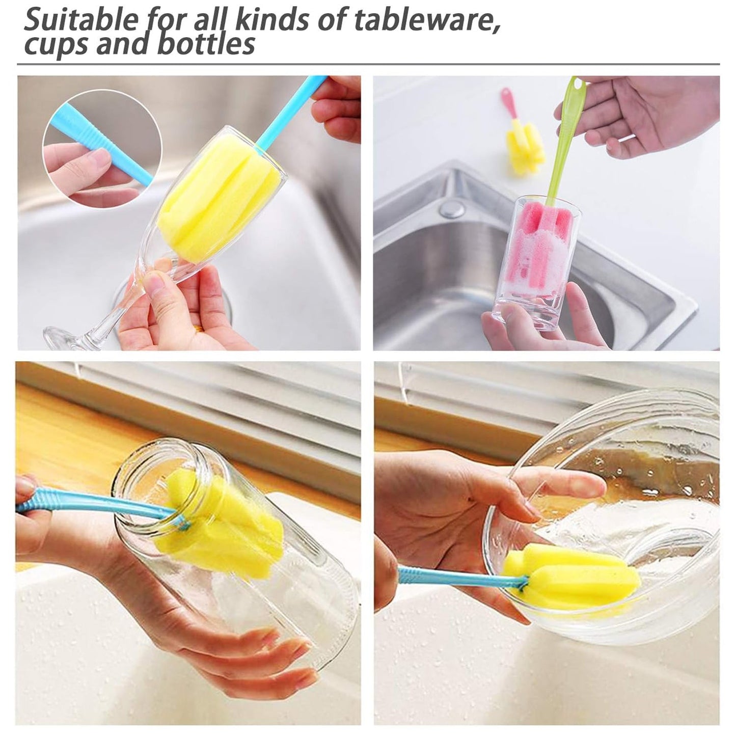 Ergonomic 20cm sponge head brush for effortless bottle and cup cleaning at home