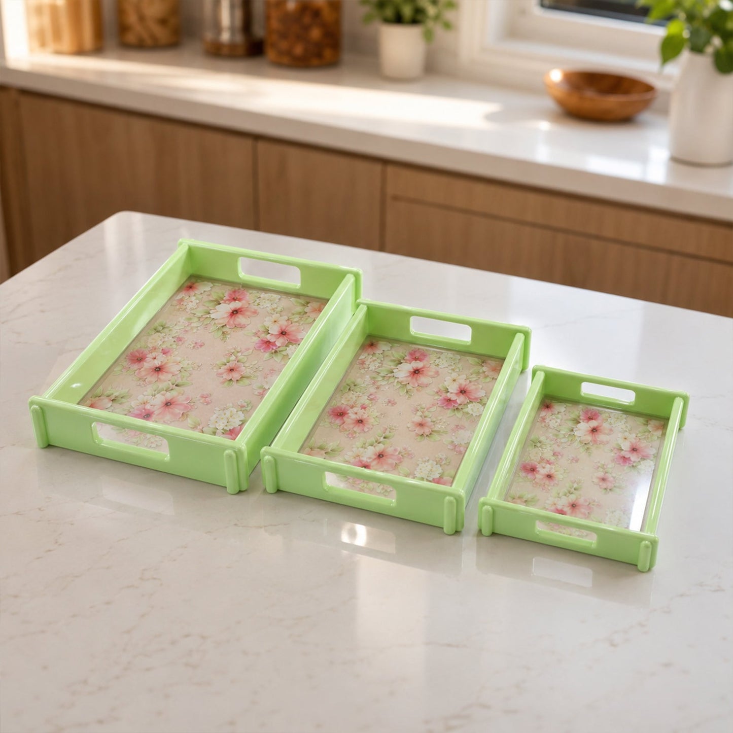 Supermom Floral Printed Multipurpose Serving Tray Set (3 Pc Set)
