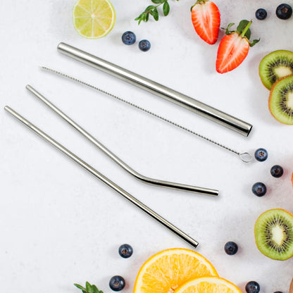 Reusable Stainless Steel Straws with Case for Drinking (4 Pc, Eco-Friendly)