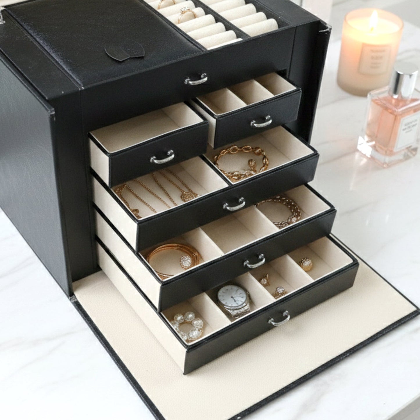 Multi-drawer jewellery organizer box closed front view India