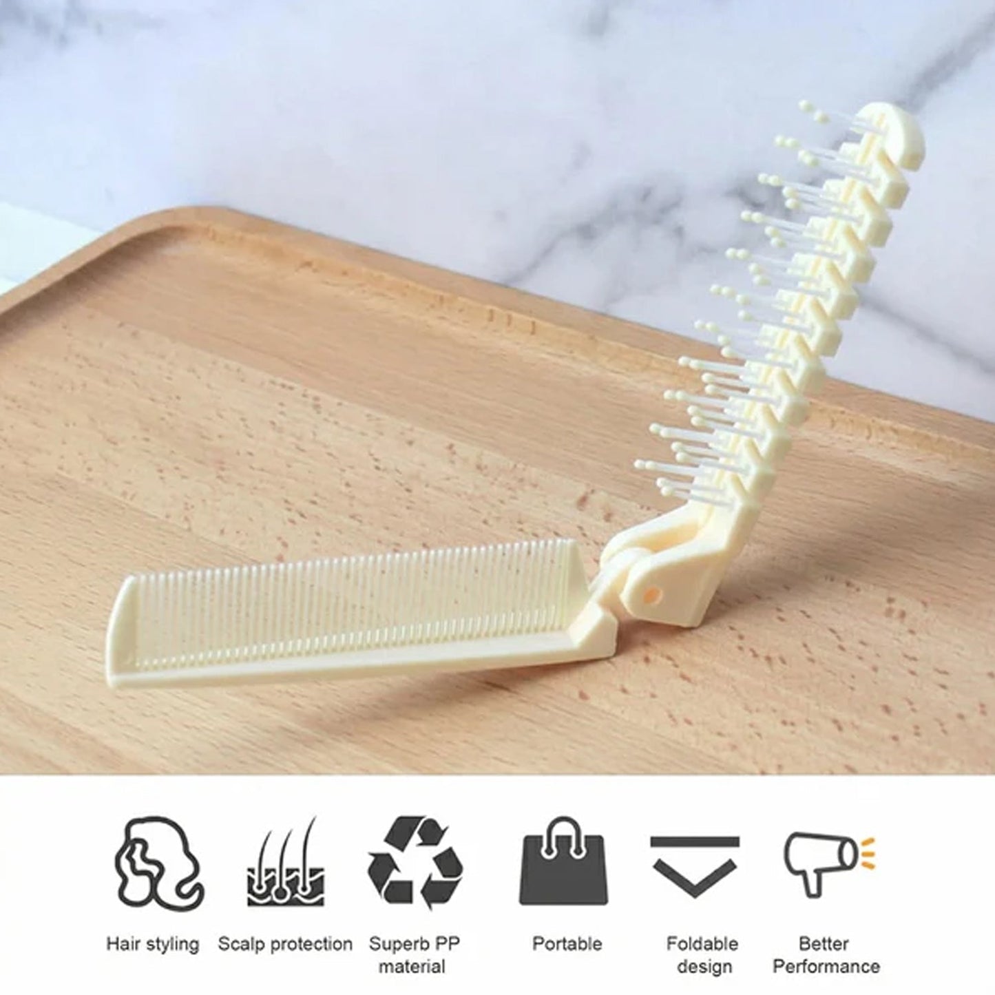 2 In 1 Foldable Hair Comb with Brush (1 Pc)