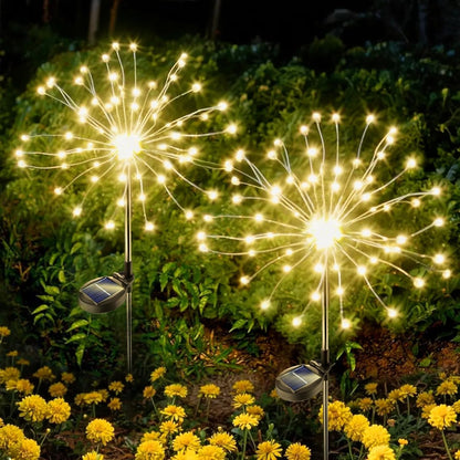 Solar Powered Warm White Starburst Firework Garden Light Set (2 Pc / 120 LED)