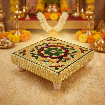 Handicraft Wood Chowki for Pooja , Wooden Bajot (2 Pc / Mix Descign & Color)