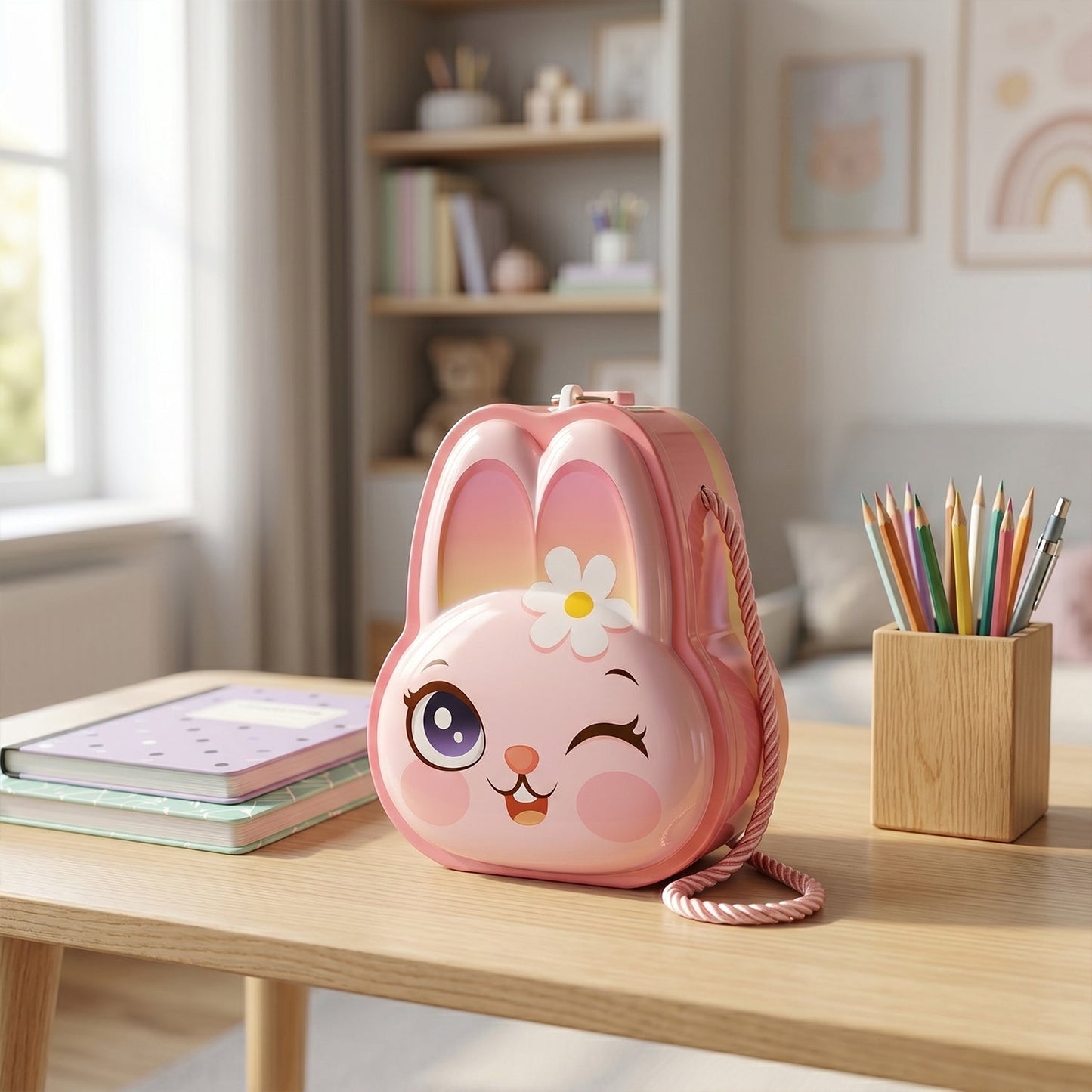 Cute Bunny-Shaped Metal Piggy Bank with Lock & Key – 1 Pc, Mix Design