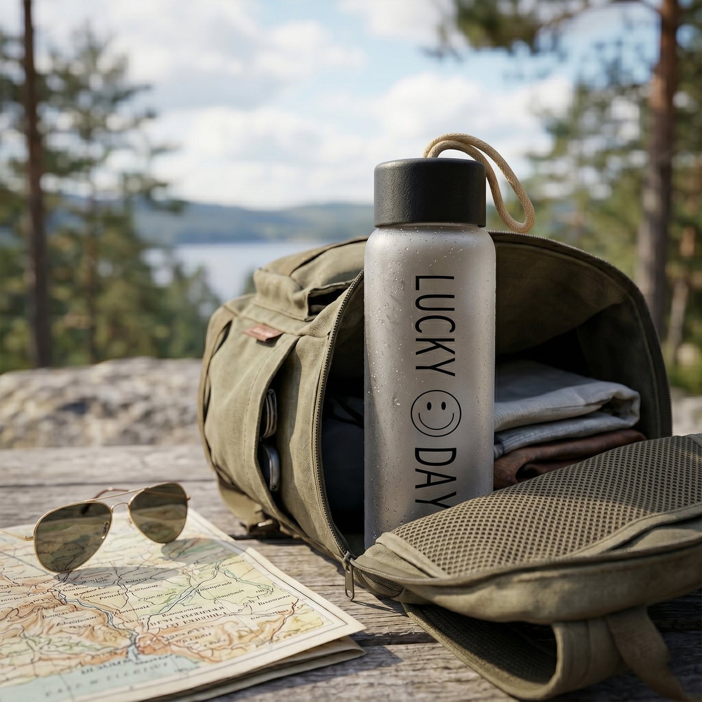 durable glass bottle with lid