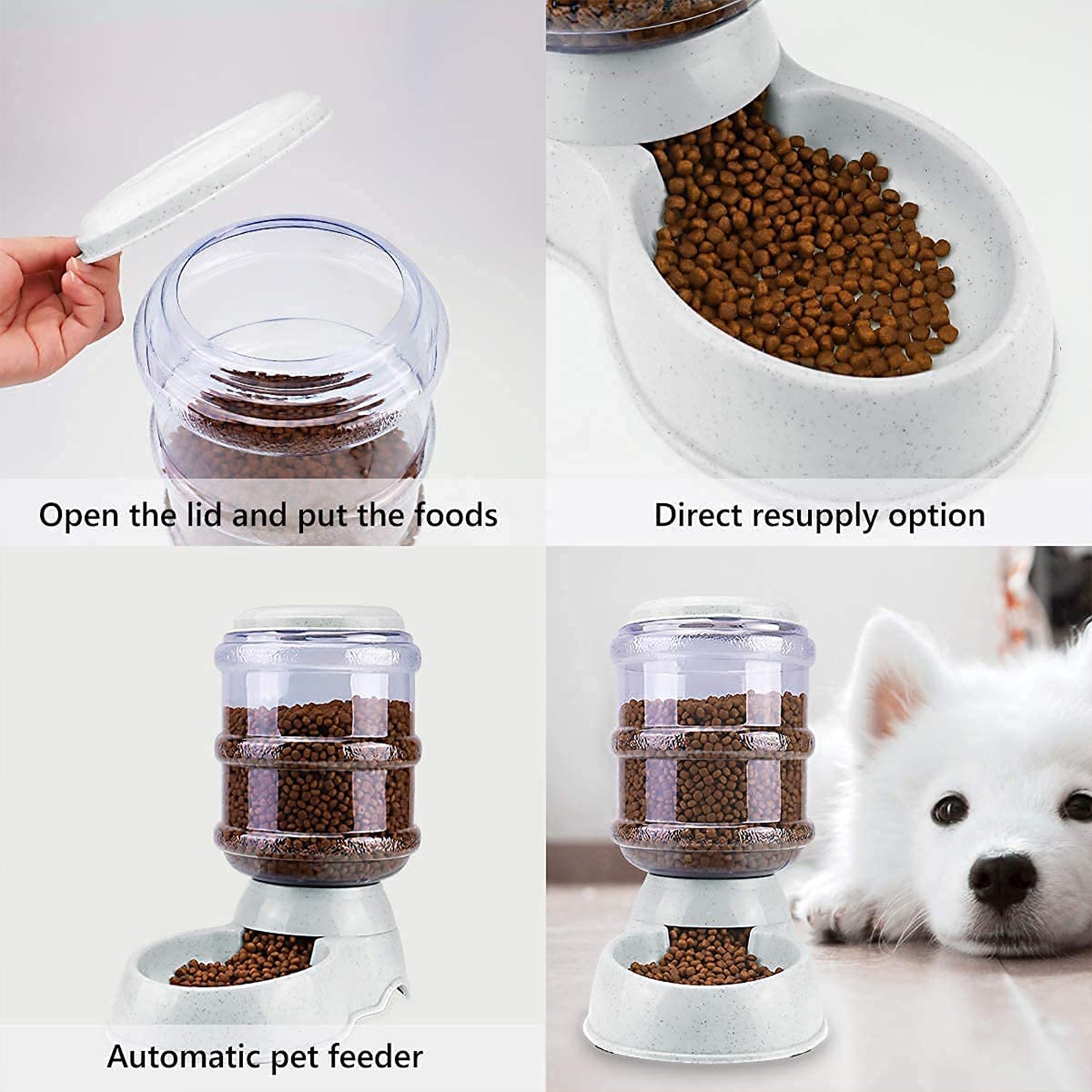 Self-dispensing pet feeder bowl for daily automatic dry food feeding at home